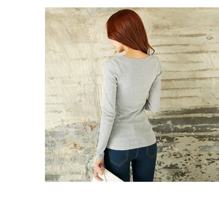 Осенняя футболка с длинным рукавом Женская Повседневная облегающая v-образным