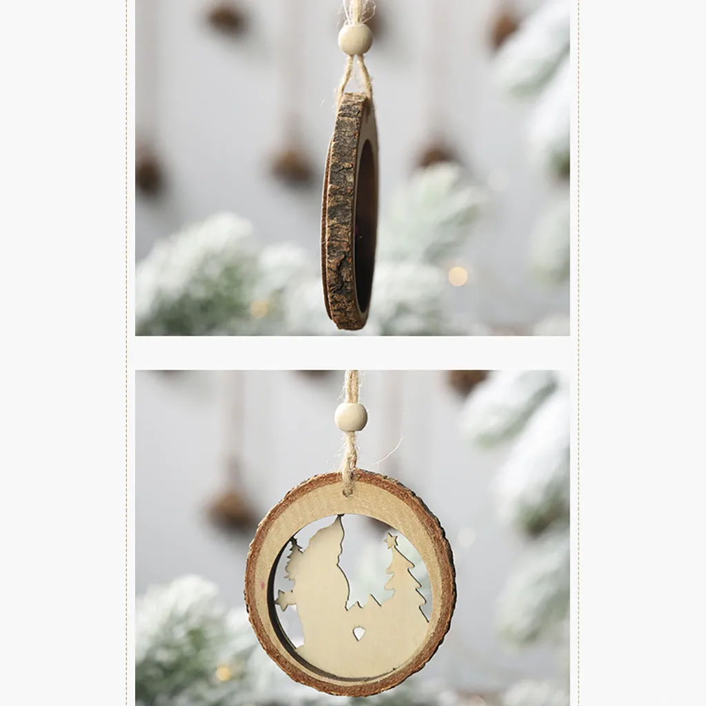 Рождественские украшения круглые полые деревянные подвески Санта Клаус Лось