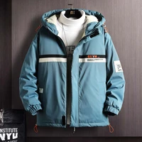 hooded warm jacket men 2021 winter fleece windbreaker patchwork zipper coat japanese streetwear harajuku grey jackets