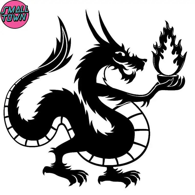 

Small Town 15.2cm*14.8cm Chinese Dragon Fire Fashion Car Styling Car Sticker Black/Silver S3-6059