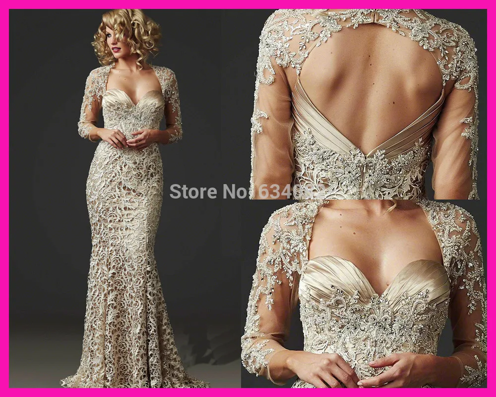 

free shipping party vestido de madrinha 2017 sleeve Gorgeous Beaded Lace Mermaid Mother of the Bride Dresses Gowns With Jacket