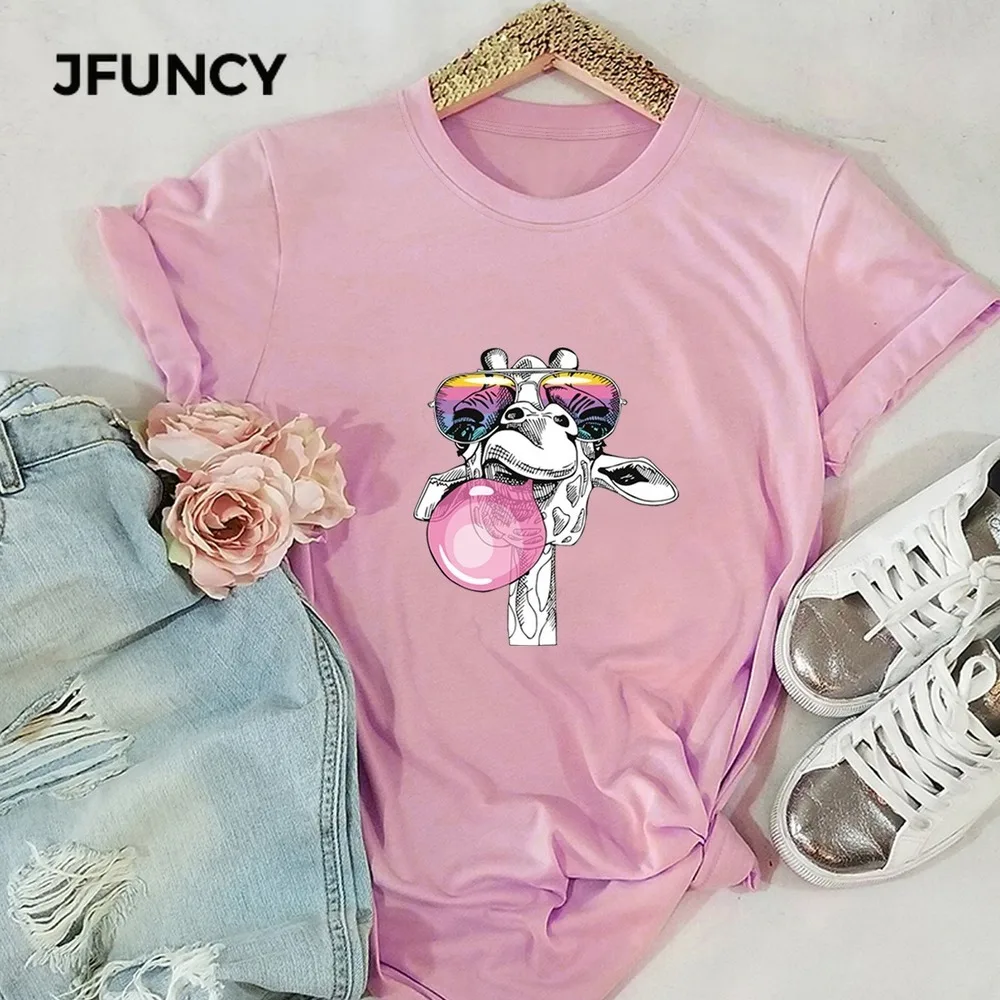 

Женская хлопковая Футболка JFUNCY размера плюс, летняя футболка с коротким рукавом, Повседневная Свободная футболка, 2020