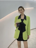 autumn luxury 2021ss new women black bow green blazer jacket for ladies high quality coat ddxgz2 5 20