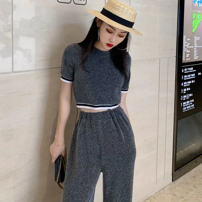 Модный летний женский комплект из двух предметов сексуальный топ с коротким