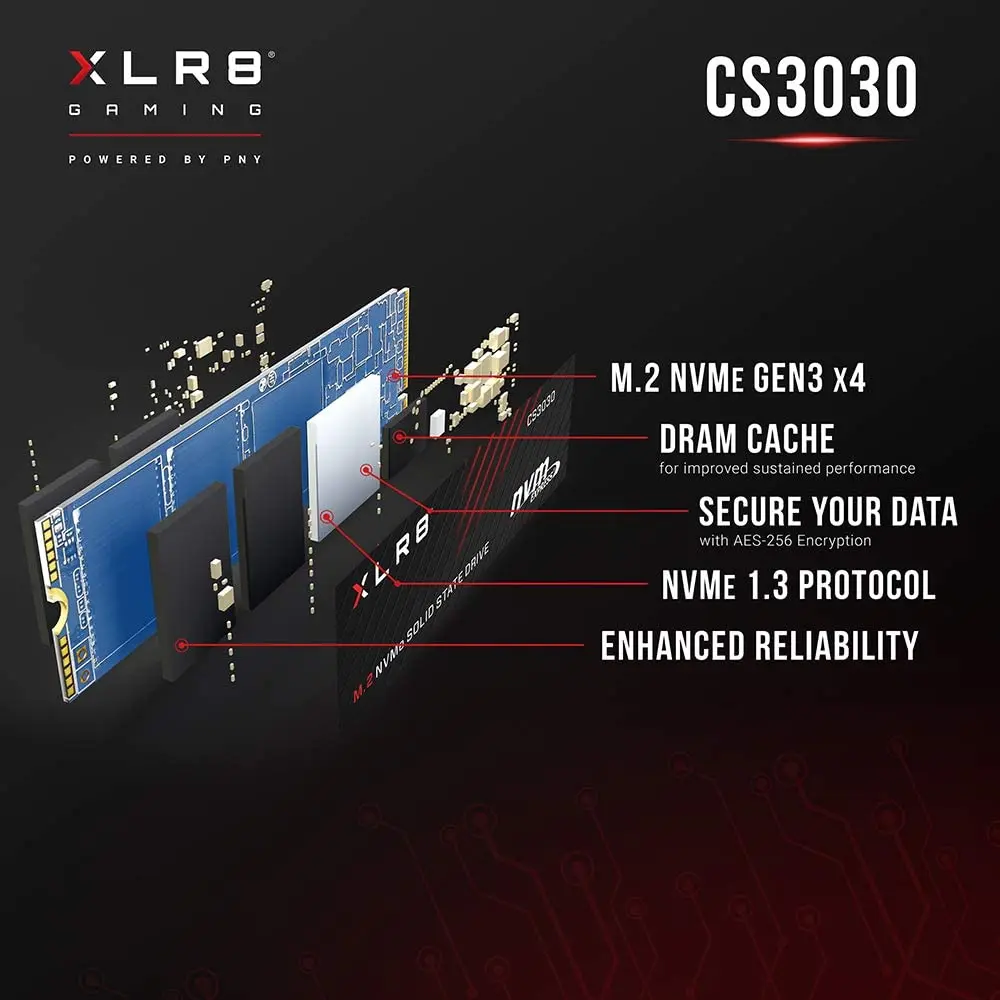 PNY XLR8 CS3030 1 ТБ M.2 PCIe NVMe Gen3 x4 Внутренний твердотельный накопитель (SSD) чтение до 3500 |