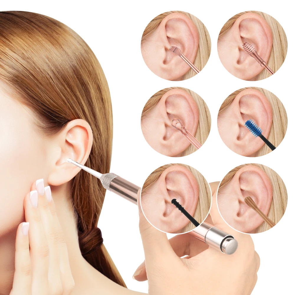 

8pcs Ear Wax Pickers Spiral Earpick Wax Remover Curette LED Lighting Ear Pick Cleaner Ear Cleaner Spoon Ear Care Cleaning Tool