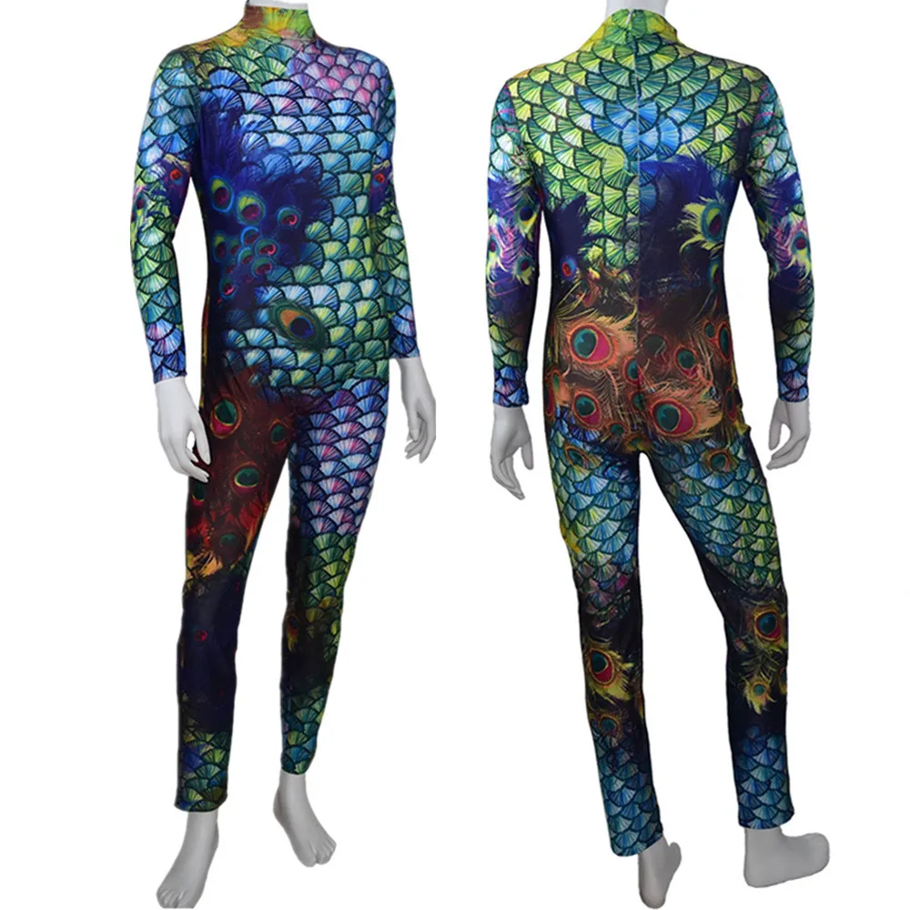 Маскарадный костюм павлина с 3D принтом для взрослых Детский боди цельный зентай