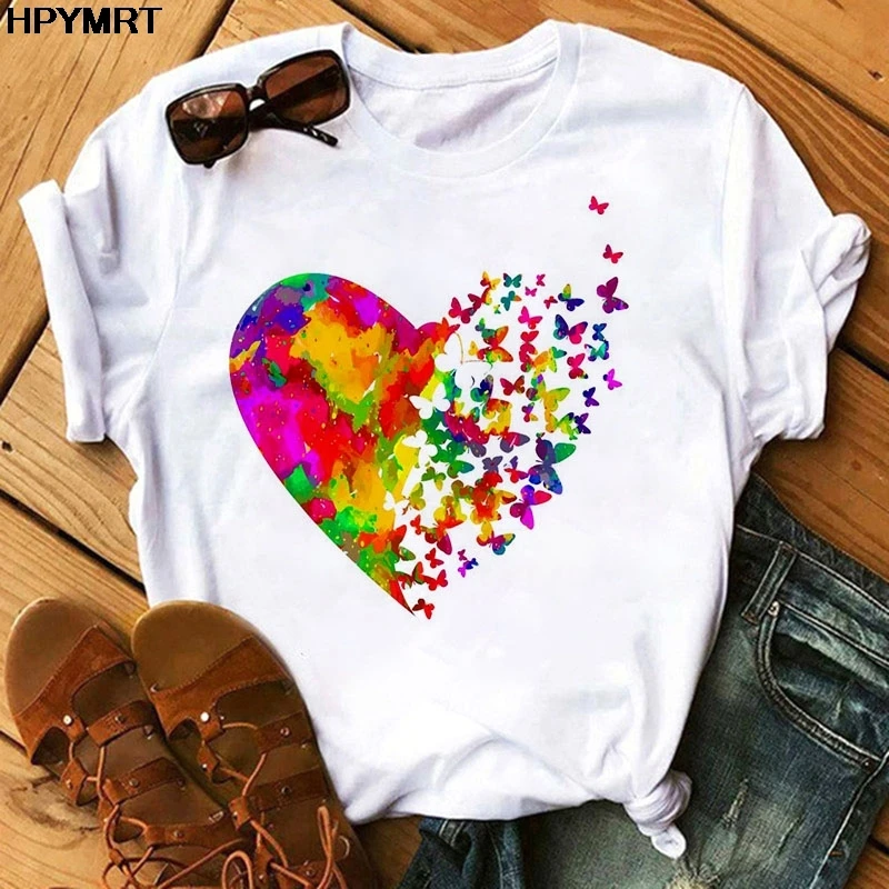 

Harajuku Graphic Tops fashion Female T-shirts Cubs embrace love Print Women tshirt Short Sleeve Clothes Ladies Womens T Shirt