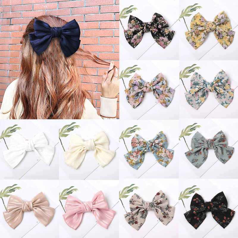 Модный большой бант для волос с бабочкой девочек 3 слоя сатина заколки Женский