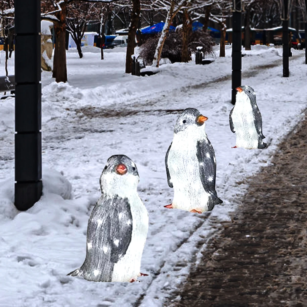 

3pcs Penguin Sculpture Light-Up Acrylic Garden Decor with LED Light Strings Outdoor Courtyard Christmas Decoration Furnishings