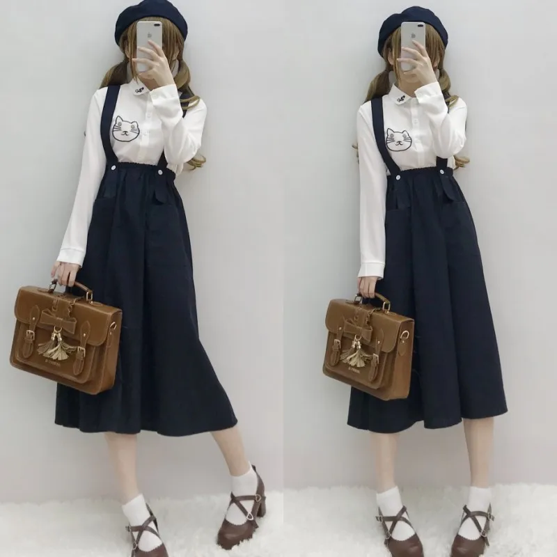 Женский повседневный миди сарафан японского стиля&quotPreppy Style&quot темно синего