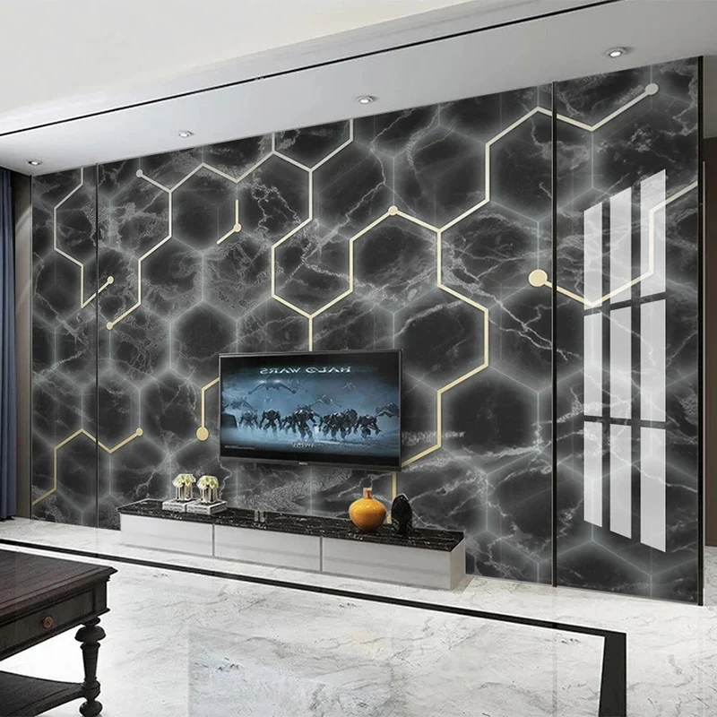 

Настенные 3D-обои на заказ, черные геометрические мраморные фрески для гостиной, телевизора, дивана, спальни, украшение для дома