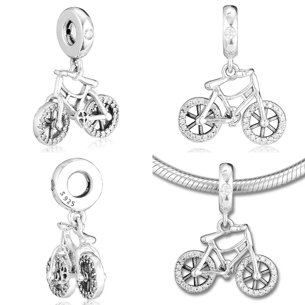 Подходит для 925 серебряных оригинальных шармов браслетов велосипедов подвесных
