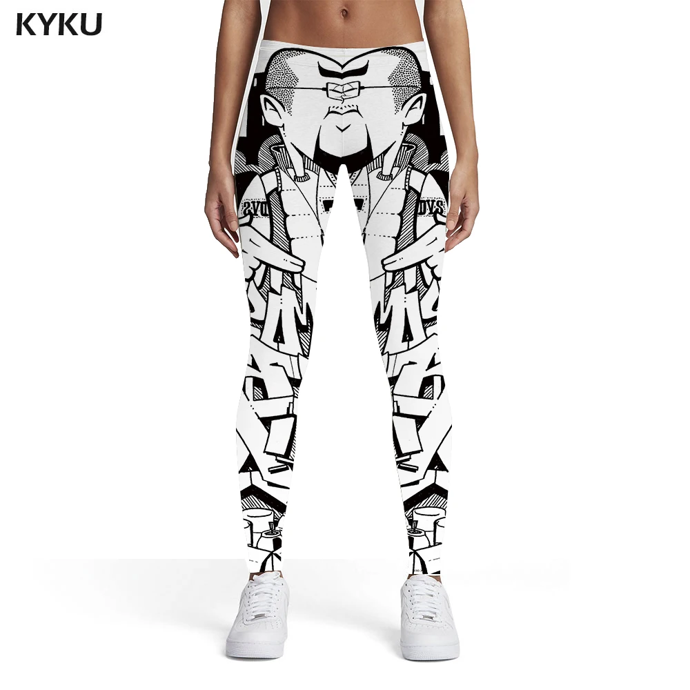 

Женские эластичные леггинсы KYKU, черно-белые леггинсы с рисунком, легинсы, штаны для фитнеса