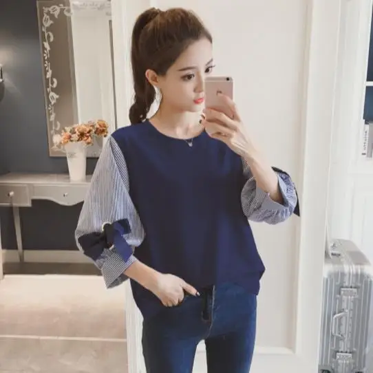 Новинка 2020 весенне-летняя женская шифоновая блузка с бантом лоскутные рубашки