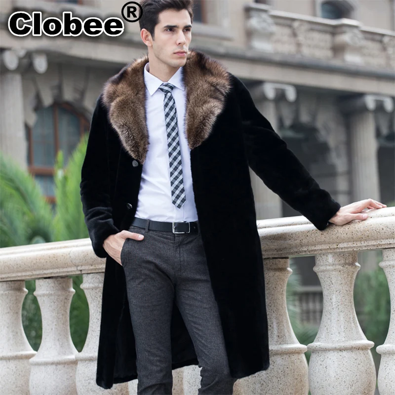 6XL 2020 зимние мужские длинные меховые пальто с воротником из искусственного меха