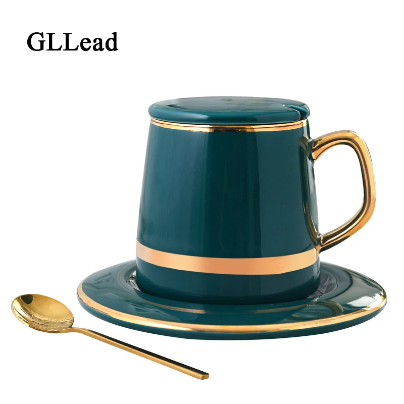 Европейский стиль 350 мл керамическая кофейная чашка наборы с крышкой блюдо ложка