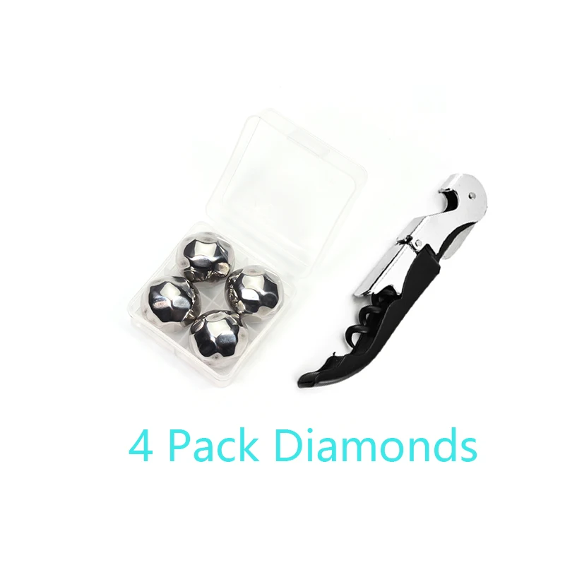 4 Pack Diamonds 304 нержавеющая сталь многоразовые ледяные кубики и вино открываются для виски, водки, ликеров, белого вина и многого другого, барные аксессуары - Цвет: 4 Pack Diamonds