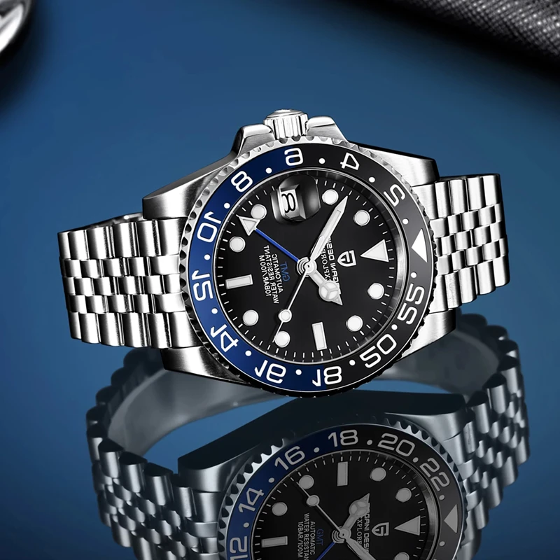 

PAGANI DESIGN Men GMT Brand Automatic Watch Luxury Sapphire Glass Mechanical Watch Stainless Steel Waterproof 100M Montre Homme