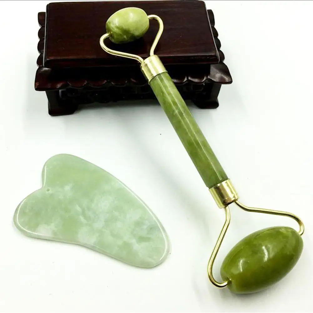 

Нефритовый роликовый массажный инструмент, 1 набор Xiuyu Gua Sha Board, натуральный массажер, массажная доска Sha, каменный скребок для гуаю-лица K8L5