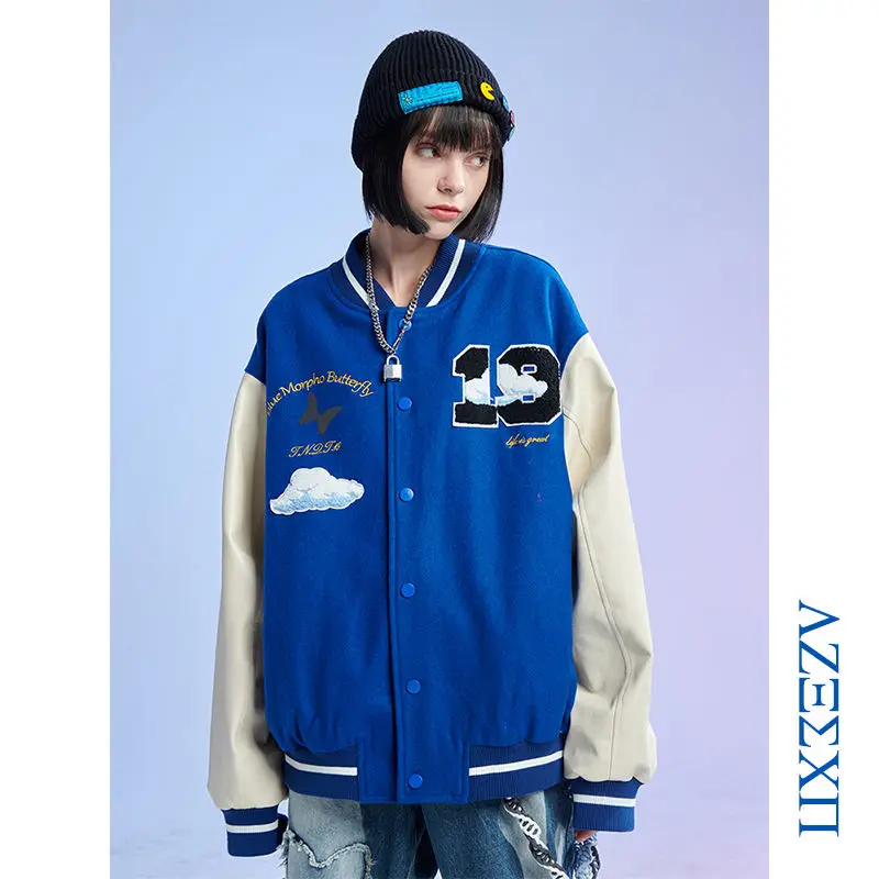 

Tide stitching baseball jacket jacket for men and women couples jacket loose trend