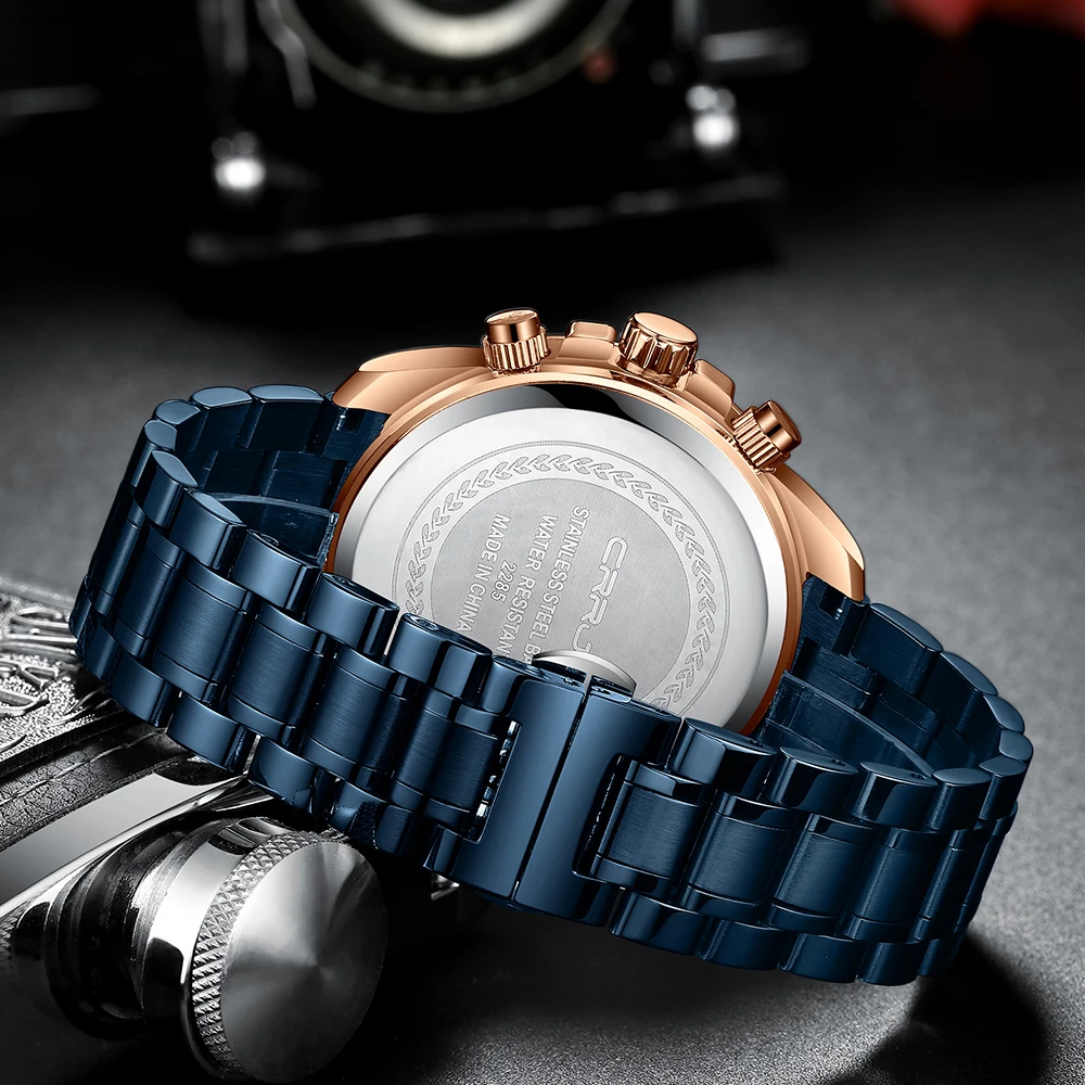 Мужские кварцевые часы CRRJU с ремешком из нержавеющей стали большие спортивные |