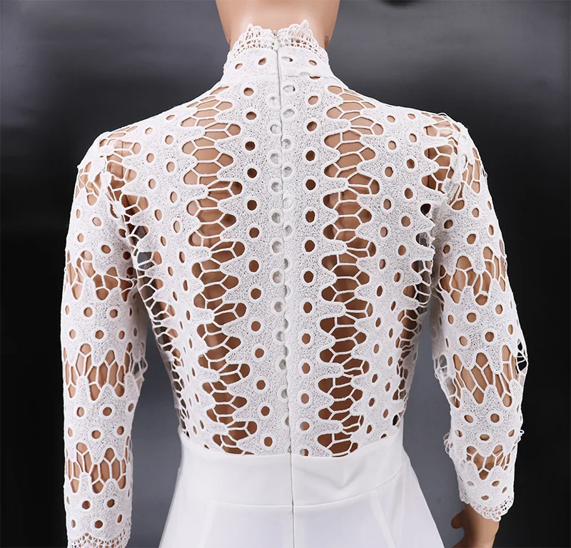 

New Women Fashion Solid Color Casual V Neck Jumpsuit Long Sleeve Hollow Out Jumpsuit Autumn