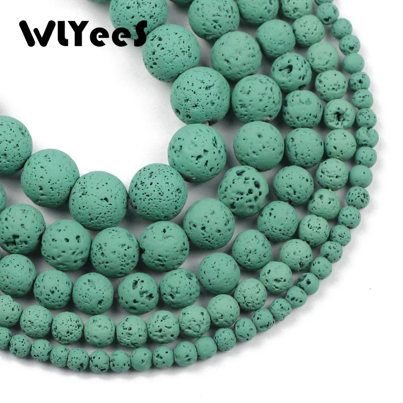 WLYeeS бусины из натурального камня светильник зеленого лавового каучука 4 6 8 10 12 мм