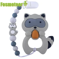 fosmeteor silicone raccoon pacifier chain set plastic pacifier clip baby shower gift teething necklace silicone beads bpa free