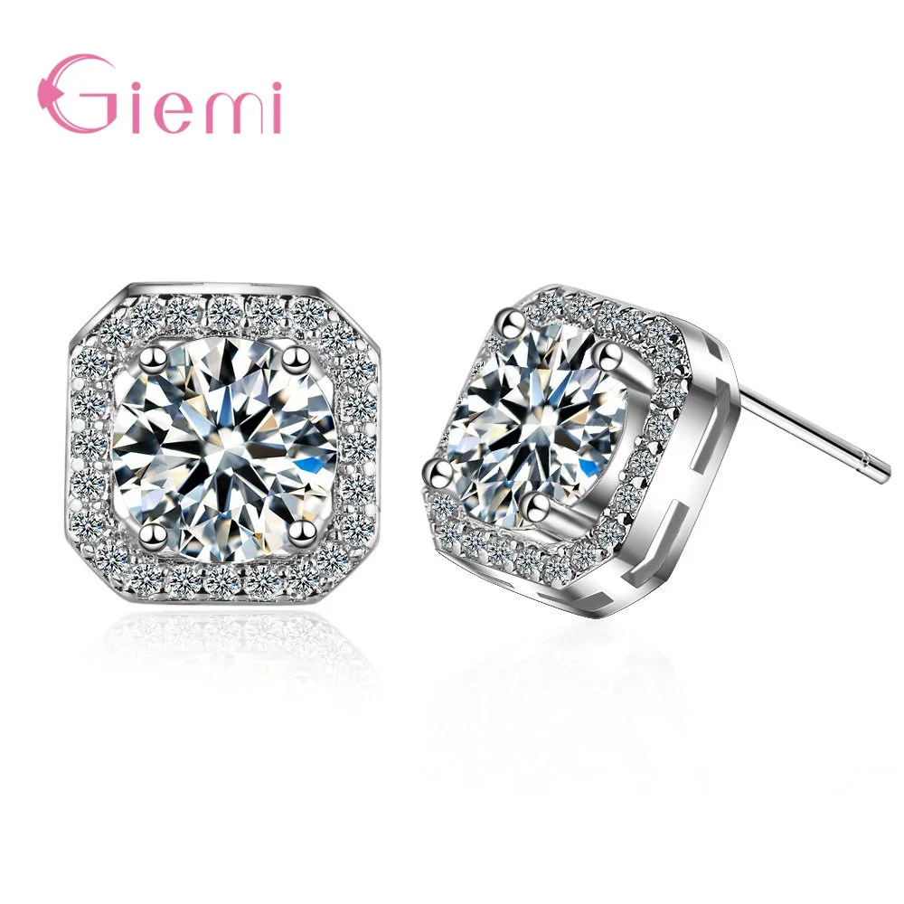 

New Fashion 925 Sterling Silver Earrings For Women Korean Style Shiny Square Cubic Zirconia Breif Valentine's Gift Jewelry