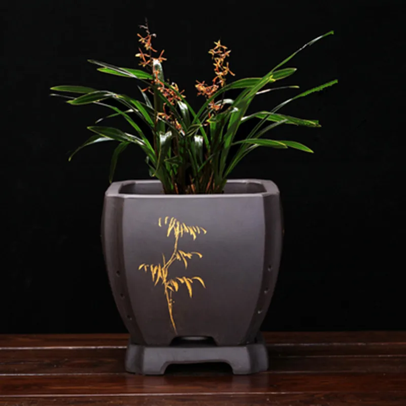 Изысканная тетрагональная садовая ваза большого размера с подносом для дома