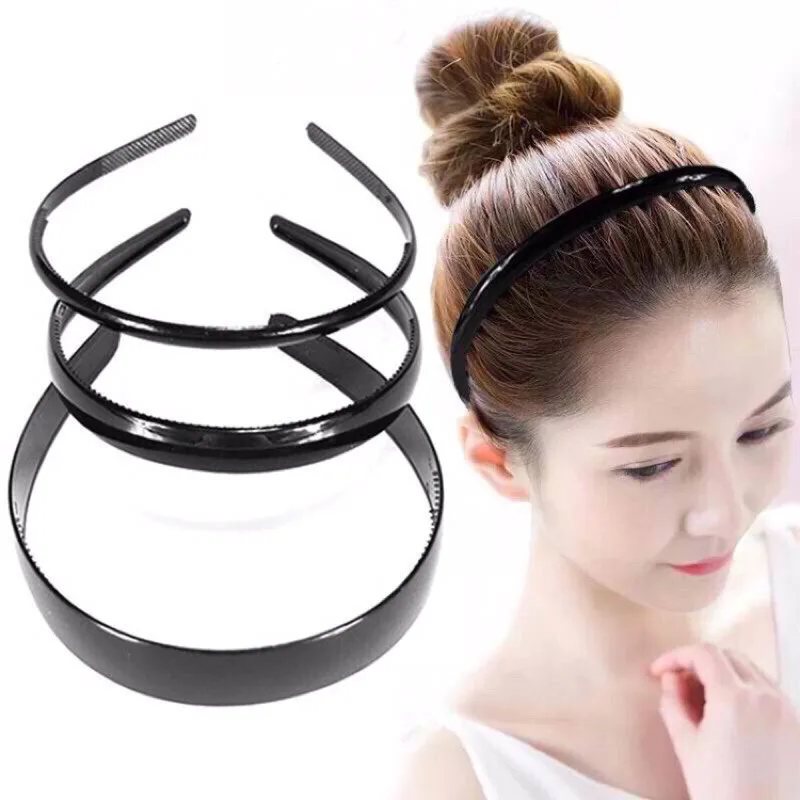 

Fashionable and Simple Bright Black Multi-size Plastic Toothed Headband Neutral Wave Headband Sports Headband Hair Accessories