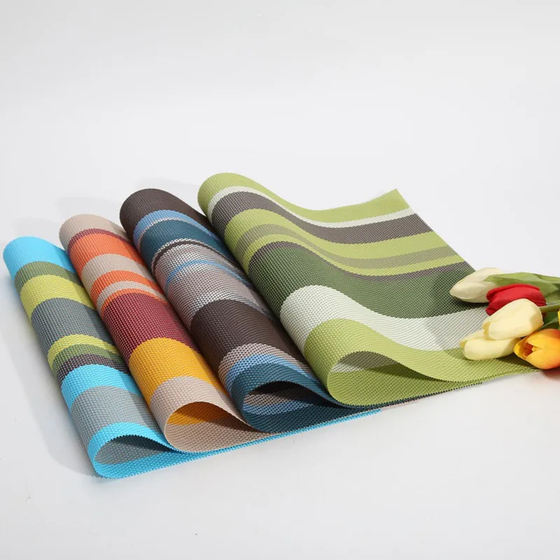 

PVC Stripe Placemat Dining Table Mat Textilene Antiskid Insulation Anti Scald Bamboo Pattern Fashion Decoration Party Banquet