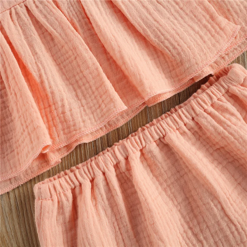 

2pcs 0-12Months Newborn Baby Girls T-shirt+Shorts,Casual Flower Embroidered Ruffle Decoration Elastic Waist Sweet Style Outfits