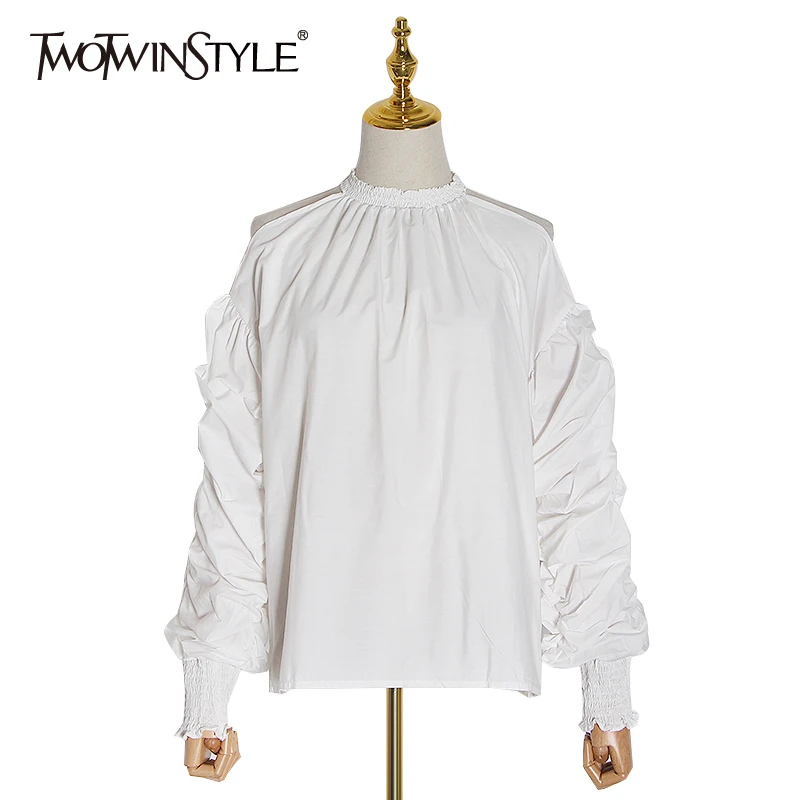 Женская блузка с рюшами TWOTWINSTYLE элегантная повседневная круглым вырезом длинными