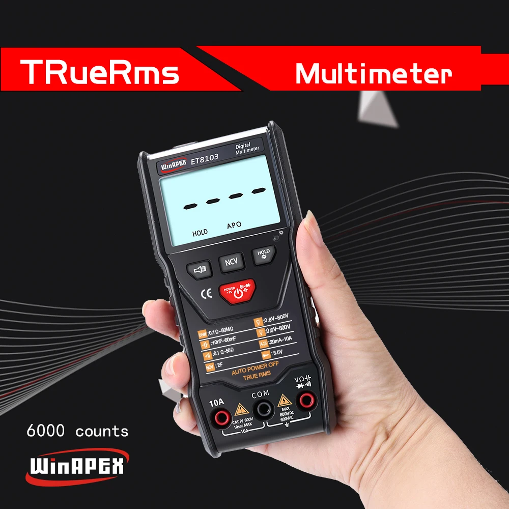 Мультиметр с ЖК-дисплеем WinAPEX измеритель напряжения и сопротивления True RMS 6000