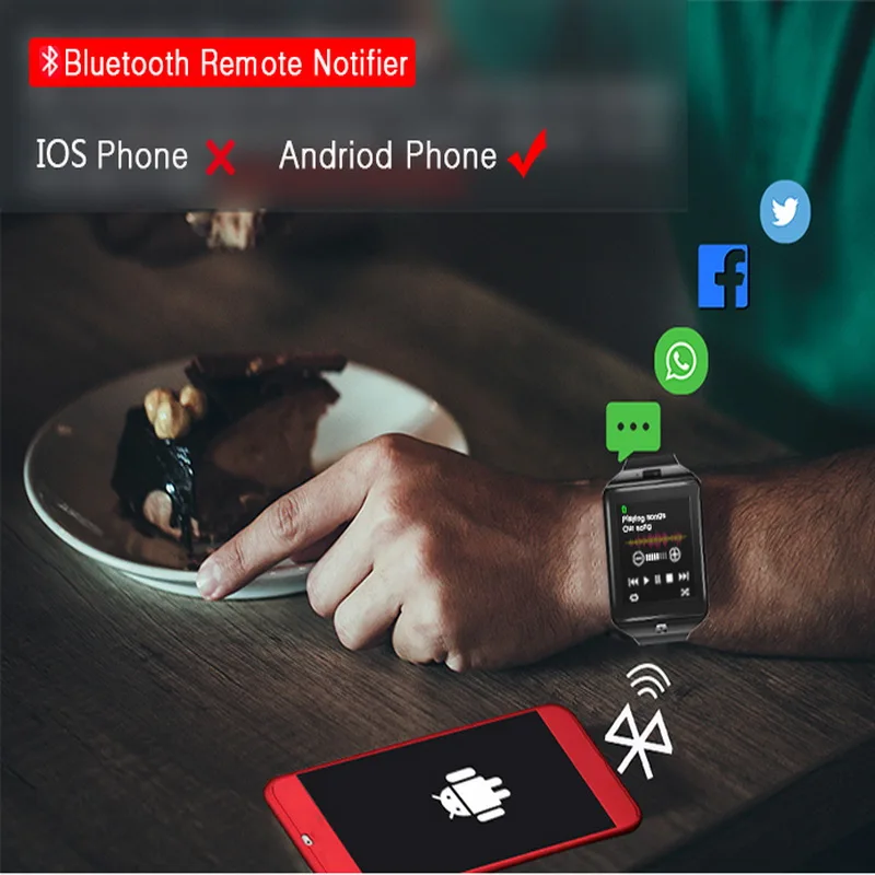 DZ09 Смарт-часы цифровые мужские часы для мобильного телефона Android Bluetooth SIM TF карта