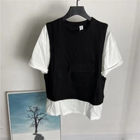 mens short sleeve t shirt summer new round collar two color splicing false two design fashion trend versatile t shirt