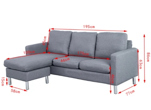 Modern 3 Seater Left Right Corner Sofa W/ Linen Armrest Bed Couches Footstool | Мебель