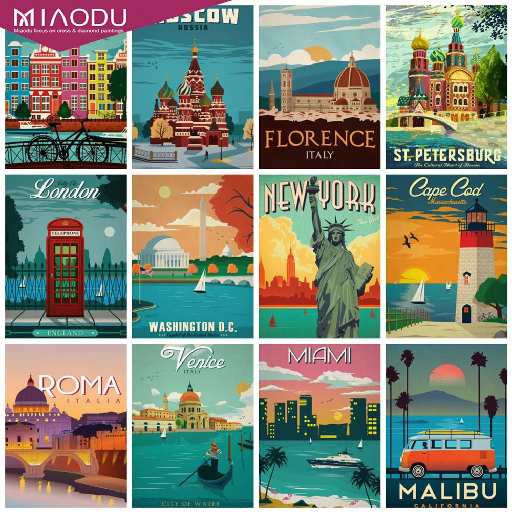 

Miaodu Diamond Painting New York City Full Square Round Cross Stitch Diamond Embroidery Landscape Venice Handicraft Home Decor