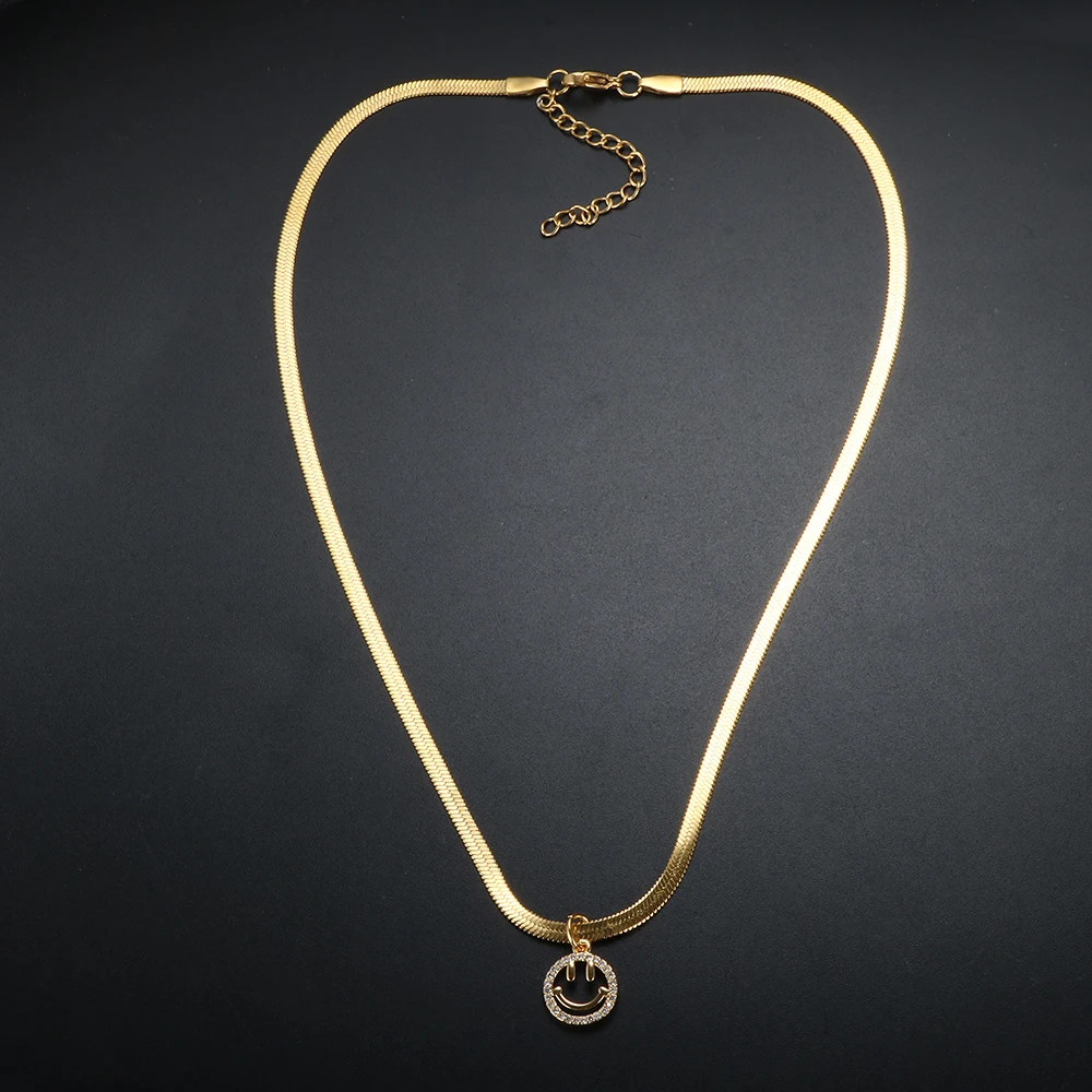 

ZMFashion Smile Zircon Pendant Snake Bone Necklace Goth Stainless Steel Punk Hip Hop Chain Choker Smiley Jewelry Gift 2021 Trend