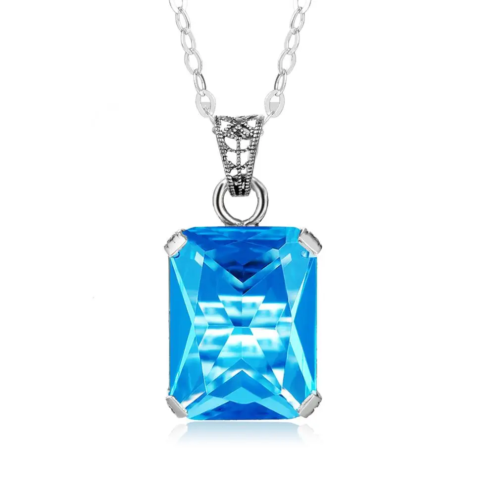 

Real 925 Sterling Silver Fine Jewelry Blue Topaz Rectangle Silver Pendant Gemstones Necklace Pendant without Chain for Women Hot