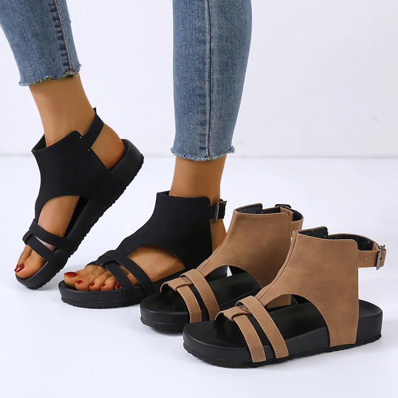 Женские сандалии-гладиаторы на плоской подошве Летняя женская обувь платформе
