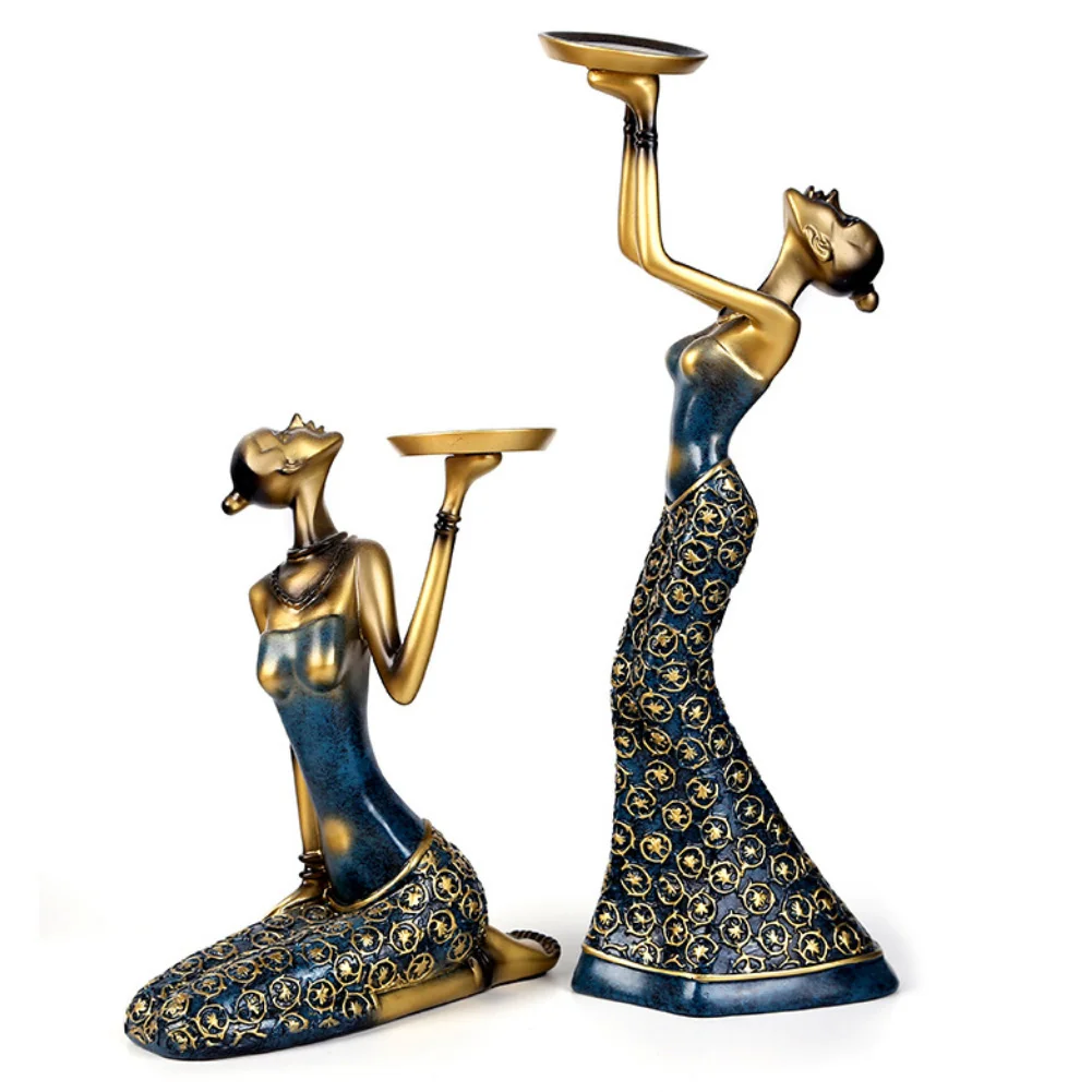 1Pair Vintage Abstract Lady Candle Holder Statue Sculpture Candlestick Party Weeding Decoration Accessories Home Decor