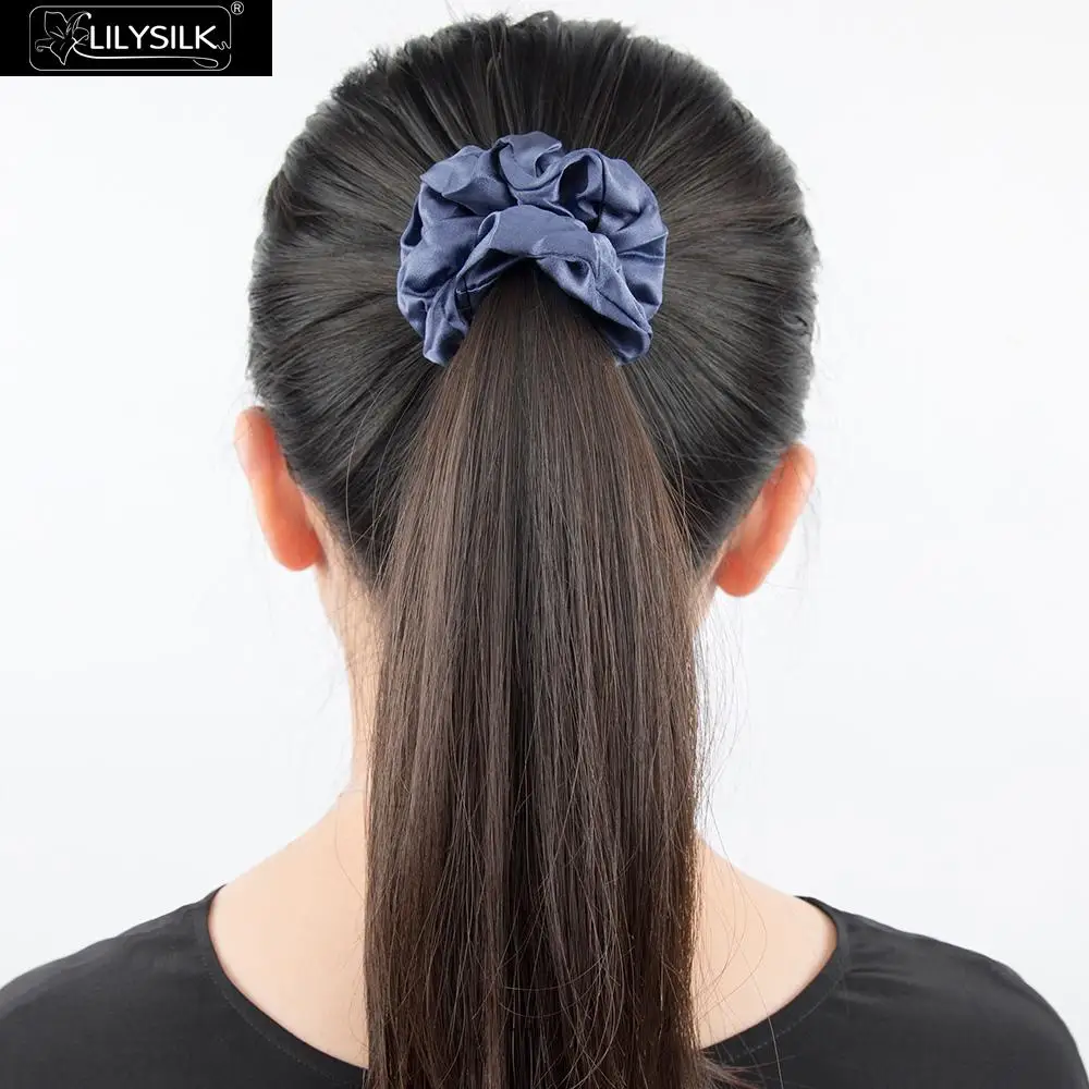 LilySilk Scrunchy Charmeuse Hair Bands Women 100 Pure Silk Head Rope Rubber Girl Accessories Soft Care Luxurious Free Shipping - Цвет: Ocean Blue