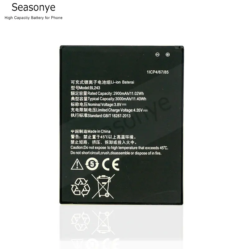 Seasonye 2900mAh / 11.02Wh BL243 BL 243 телефонный Сменный аккумулятор для lenovo Lemon K3 Note K50-T5 A7000 A5500