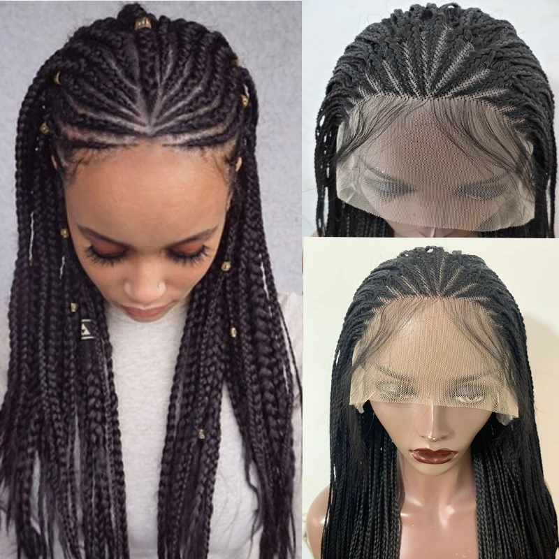 

Free Part Briaded Wig Synthetic Braided Lace Front Wigs 13x4 Updo Cornrow Lace Wig With Baby Hair for Black Women Box Braids Wig