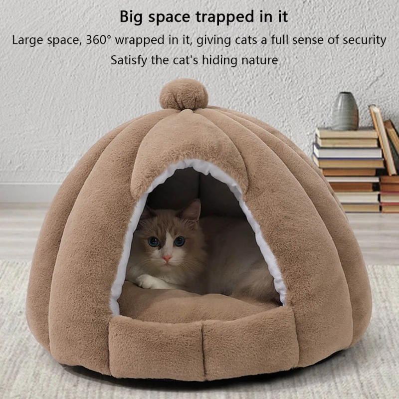 

Soft Warm Semi-enclosed Yurt Cat Bed for Winter Portable Dog Cat House Nest Sleeping Bed Pet Tent 40x50cm
