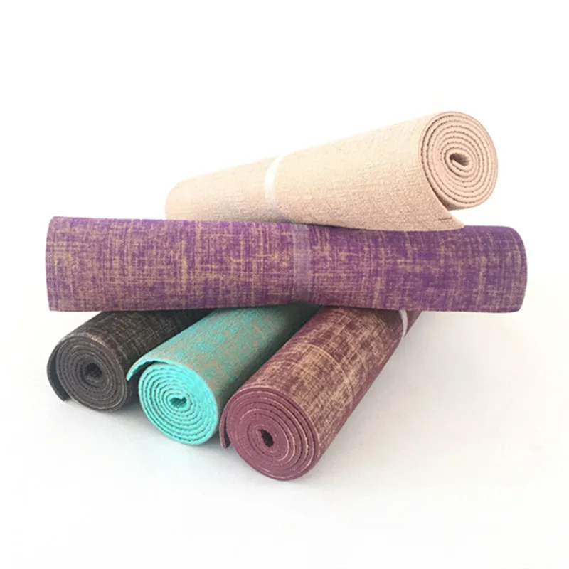 Non-slip Jute Pvc Yoga Mat Nature Thickness 5mm Linen Material Exercise Pad | Спорт и развлечения