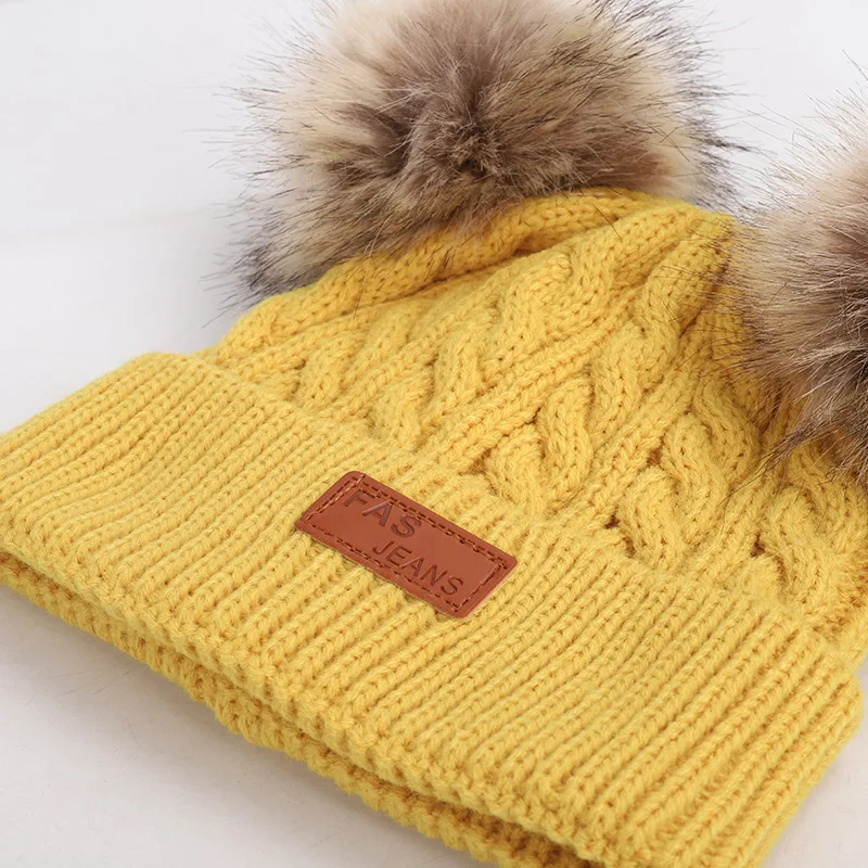 Детская шапка, вязаная Милая шапка для девочек, BoysBig Pom pom Beanie, детские шапки для девочек и мальчиков, теплая вязаная зимняя детская шапка из натурального енота F